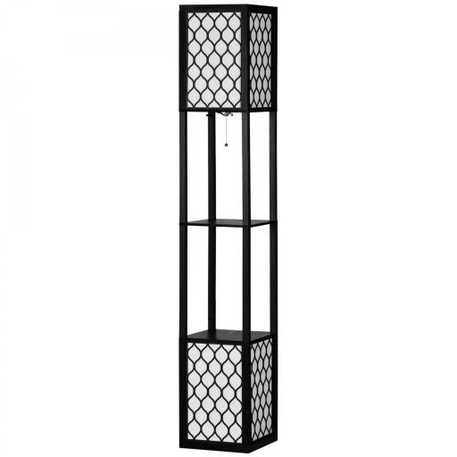 Lámpara de Pie de Madera con Estantes e Interruptor de Cadena para Salón Dormitorio 26x26x156 cm Negro y Blanco [8]