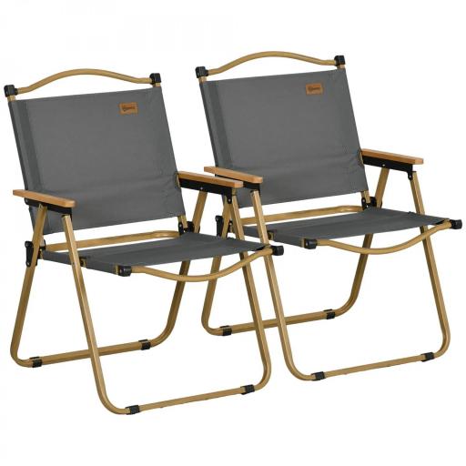 Outsunny Set 2 Sillas de Jardín Plegables con Reposabrazos Sillas para Camping y Playa en Tela Oxford 54x59x78 cm Gris Oscuro [8]