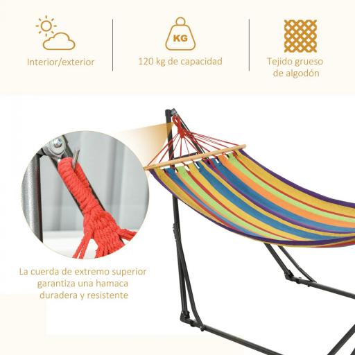 Hamaca con Soporte Plegable 2 en 1 Tendedero con Barra Estructura de Acero para Jardín 270x100x94 cm Multicolor [5]