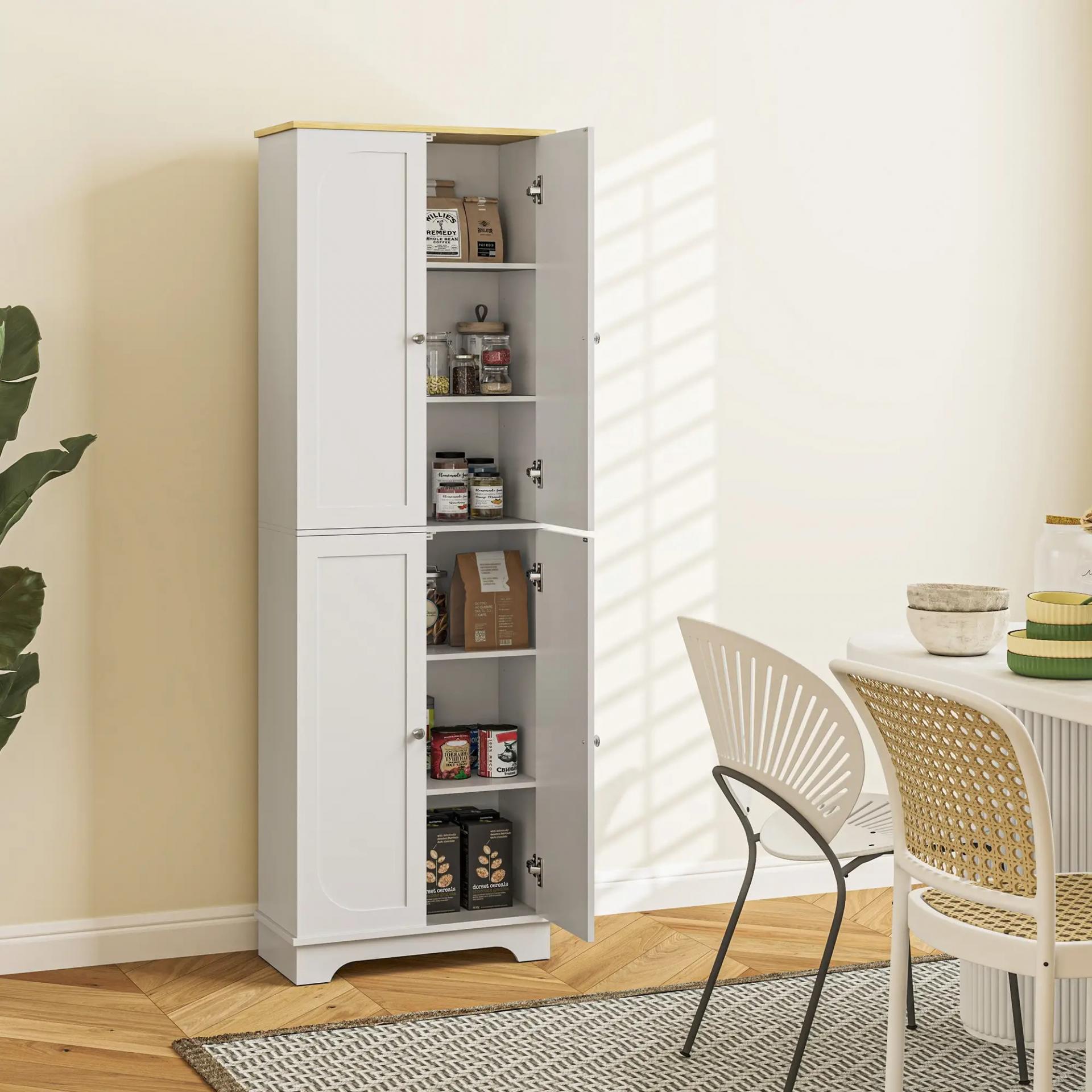 Alacena de Cocina Mueble Auxiliar de Cocina con 4 Puertas y Estantes Ajustables para Comedor Salón 60x30x183 cm Blanco