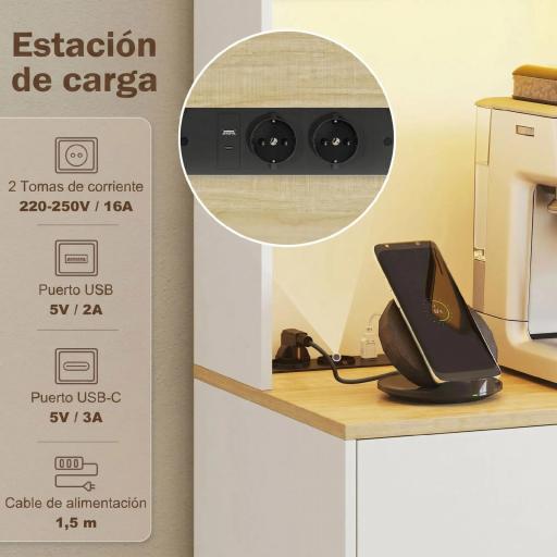 Alacena de Cocina con Luces LED Estación de Carga 4 Puertas Cajón Encimera Abierta 71x40x180 cm Blanco [3]