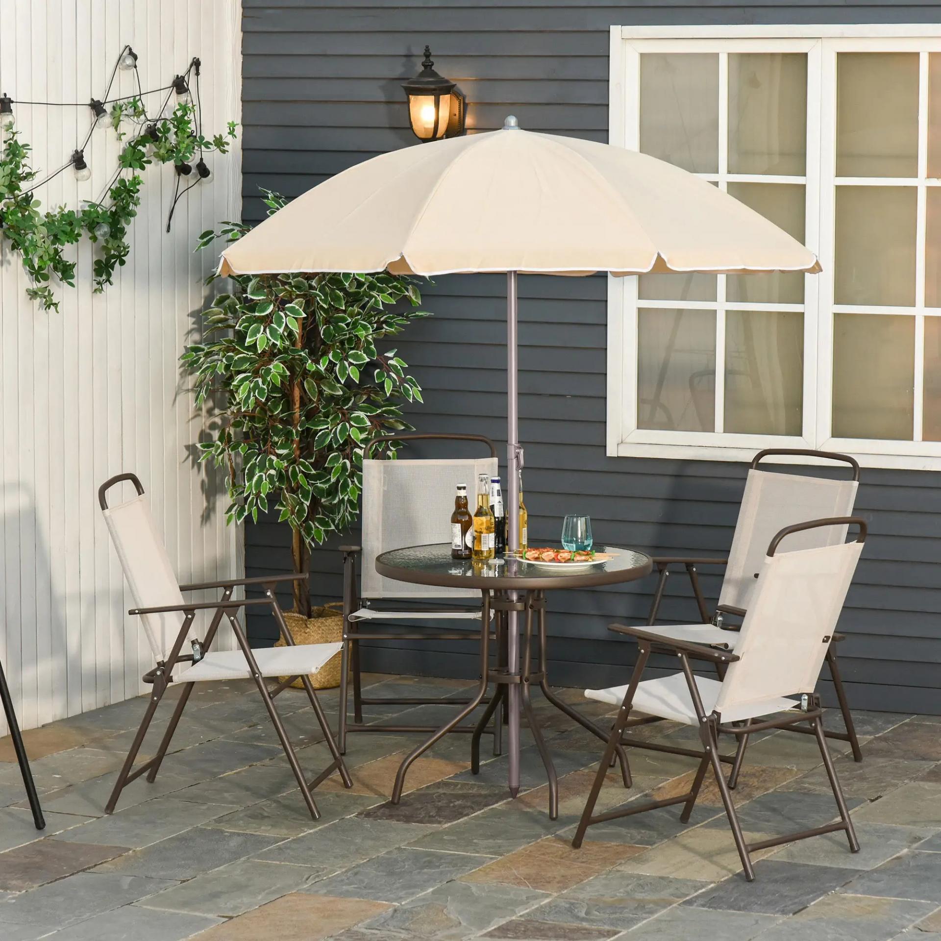 Conjunto de Muebles para Jardín con 4 Sillas 1 Mesa y 1 Parasol Texteline Aluminio y Poliéster Beige