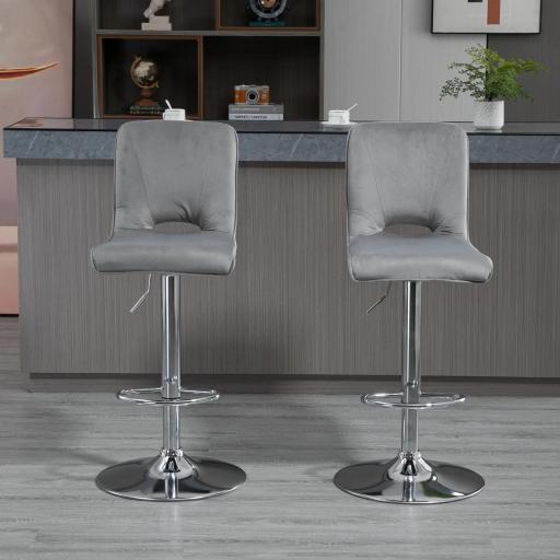 Conjunto de 2 Taburetes de Bar Sillas Altas Modernas con Altura Regulable y Asiento Giratoria 41x51x97-117 cm Gris [5]