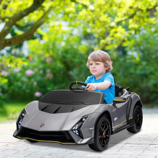 Coche Eléctrico para Niños Lamborghini Autentica con Batería 12V Mando a Distancia Faros Bocina Arranque Suave y Música MP3 Gris