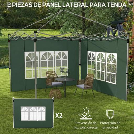 Paredes Laterales para Carpa de 3 x 3 / 3 x 4 m 2 Paneles de Tela Oxford de 295x195 cm con Ventana para Fiestas Verde [3]