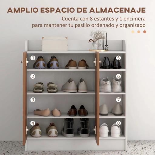 Armario Zapatero Moderno con 2 Puertas Estantes Ajustables para 12 Pares de Zapatos para Pasillo 83x30x90 cm Natural [2]
