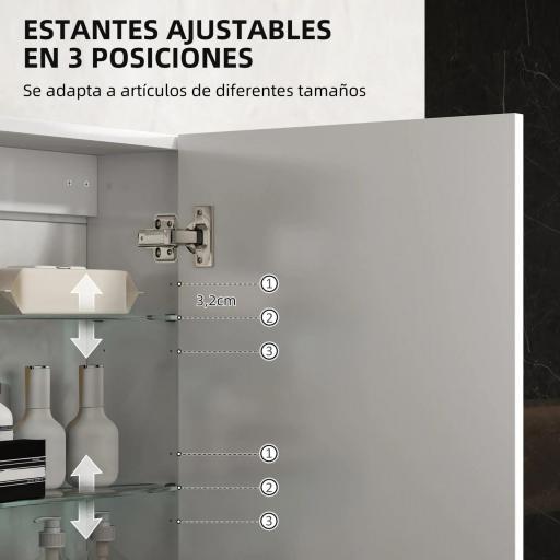 Armario de Baño de Pared con Estantes Ajustables de Vidrio Templado Ahorro de Espacio 40x15x55 cm Blanco Brillo [3]