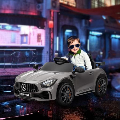 Coche Eléctrico para Niños de +3 Años Mercedes-Benz AMG GTR con Batería 12V Mando a Distancia Faros Bocina Música Plata
