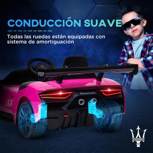 Coche Eléctrico para Niños de +3 Años Maserati GT2 con Mando a Distancia Faros LED Bocina Música Ruedas Auxiliares Rosa [3]