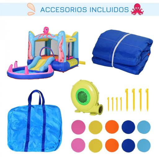 Castillo Inflable Infantil con Tobogán Cama de Salto Piscina Inflador y Bolsa de Transporte 360x175x180 cm Multicolor [6]