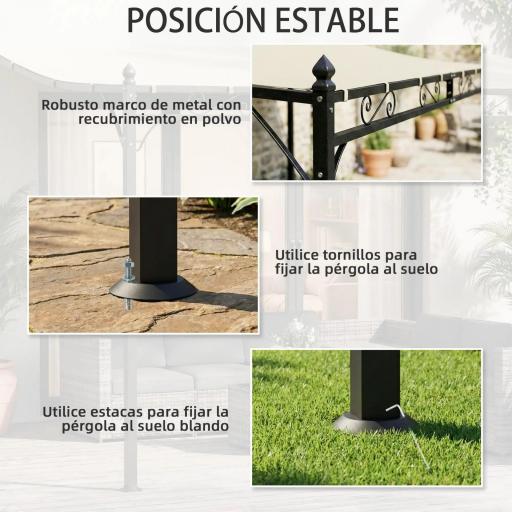Pérgola de Pared 2,5x3,5 m con Techo Inclinado Orificios de Drenaje y Estructura Metálica Blanco Crema [4]