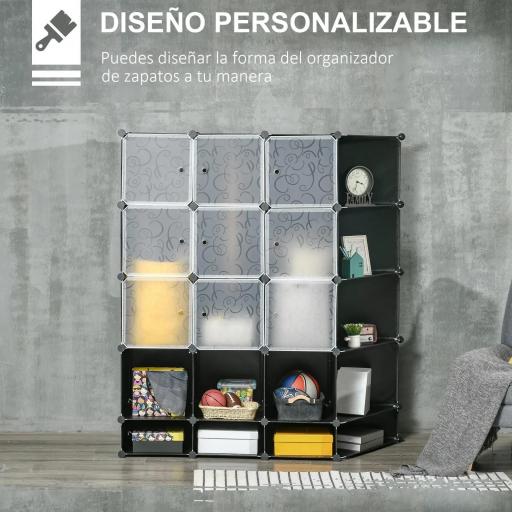 Armario Modular Organizador Portátil con 16 Compartimentos y 2 Barras de Colgar Ropa Negro y Blanco [5]