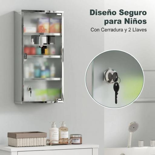 Armario de Medicinas Botiquín Gabinete de Primero Auxilios Acero Inox 4 Estantes Caja Colgante de Pared con Cerradura [2]