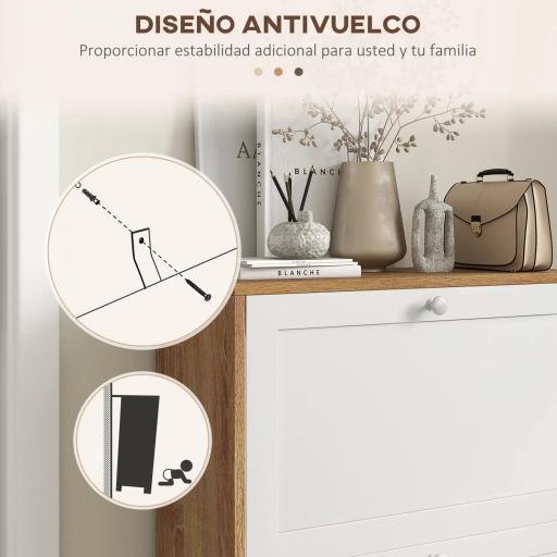 Zapatero Estrecho con 2 Puertas Estantes Ajustables para 12 Pares de Zapatos 60x24,5x75,5 cm Natural y Blanco [5]