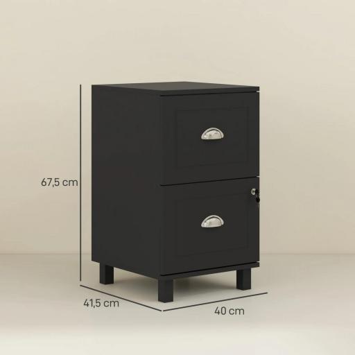 Archivador con Cerradura y 2 Cajones Barras Ajustables para Carpetas A4 y Carta Diseño Compacto 40x41,5x67,5 cm Negro [1]