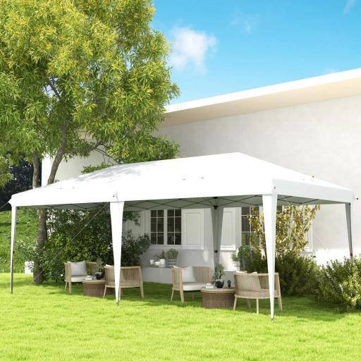 Carpa Plegable 6x3 m con Altura Ajustable en 3 Niveles Bolsa de Transporte Anti-UV y Marco de Acero Blanco [6]