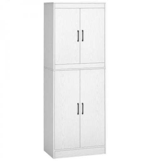 Alacena de Cocina Mueble Auxiliar con 4 Puertas y 5 Estantes Abiertos 60x36x168 cm Blanco [10]