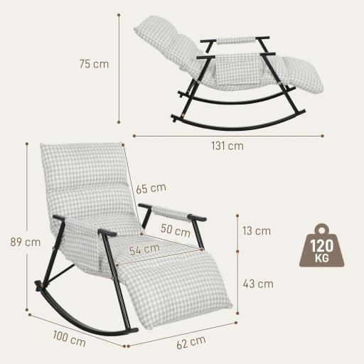Silla Mecedora con Respaldo y Reposapiés Ajustables Mecedora Sillón Balancín Tapizado en Lino 62x100x89 cm Gris [1]