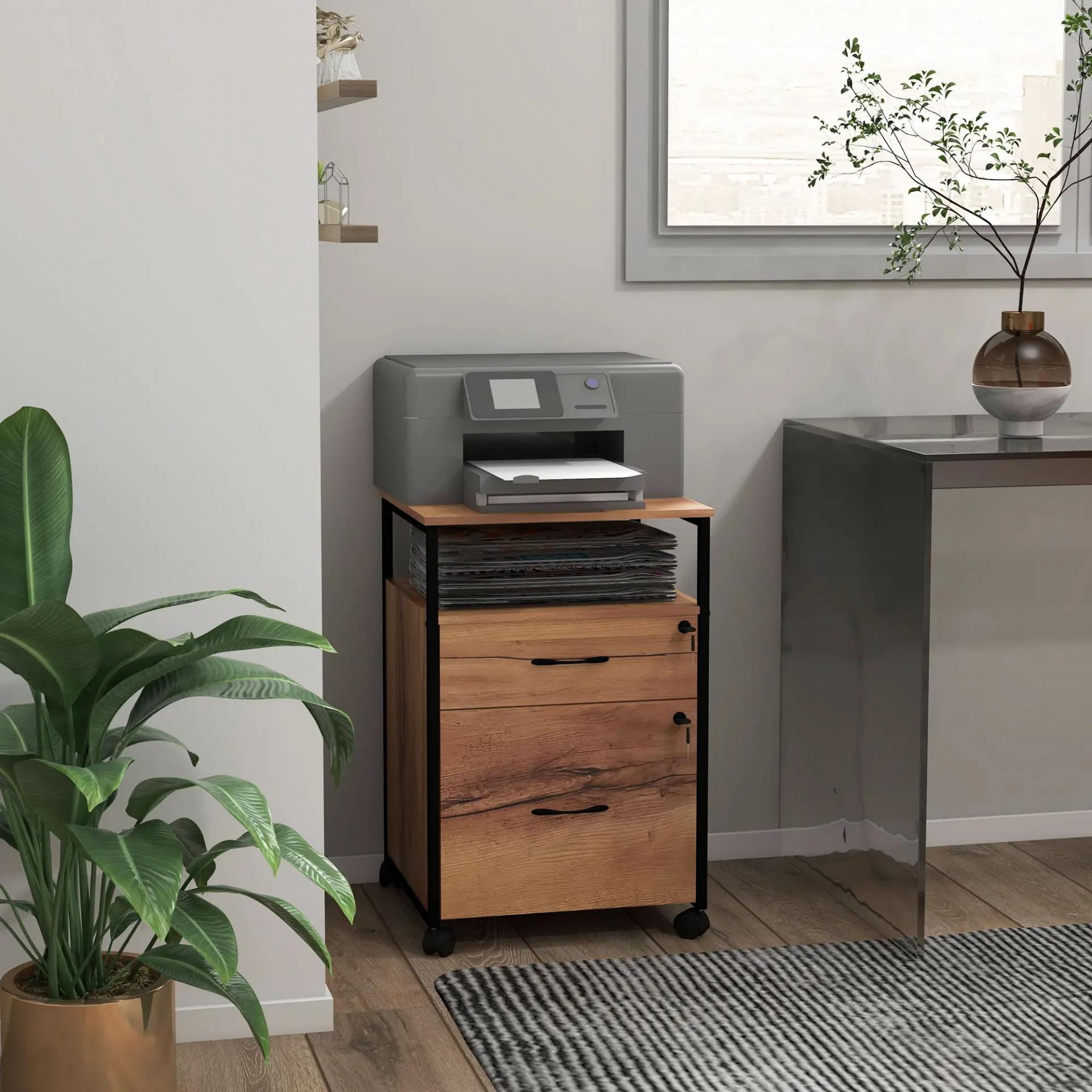 Cajonera de Oficina Cajonera para Escritorio con Ruedas Archivador para Tamaño Carta A4 44x40x66,5 cm Marrón Rústico