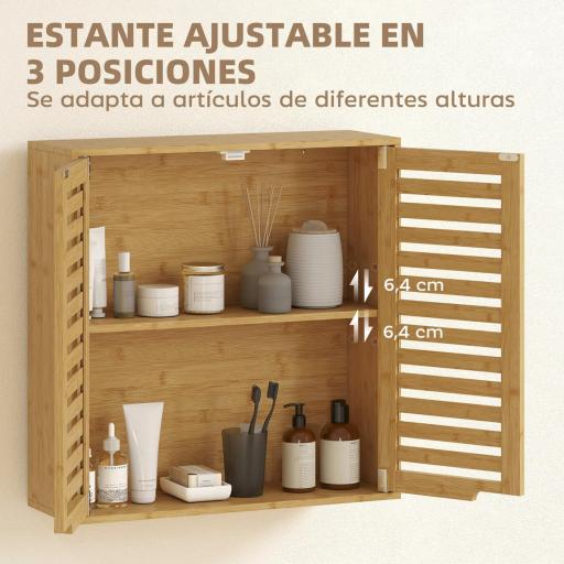 Armario de Baño de Pared de Bambú Mueble de Baño Colgante con Estante Ajustable Puertas de Lamas Natural [2]