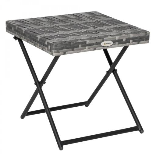 Mesa de Terraza Exterior de Ratán PE Plegable con Patas Cruzadas y Marco de Acero para Patio Balcón 40x40x40 cm Gris [9]
