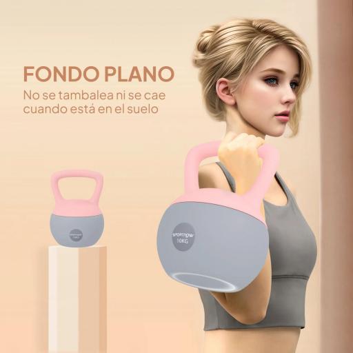 Pesa Rusa 10 kg Kettlebell Relleno de Arena Metálica Mango Antideslizante para Entrenar en Casa 21x21x30cm Rosa y Gris [2]