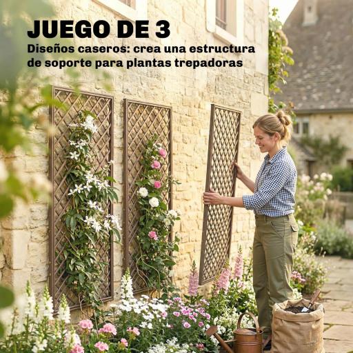 Juego de 3 Enrejados de Jardín de Mimbre Soportes para Plantas Trepadoras con Parte Superior Plana 43x112 cm Natural [2]