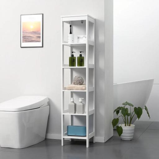 Estantería de Baño de Suelo de 5 Niveles Mueble Auxiliar de Almacenaje para Cocina Salón 30x30x140 cm Blanco