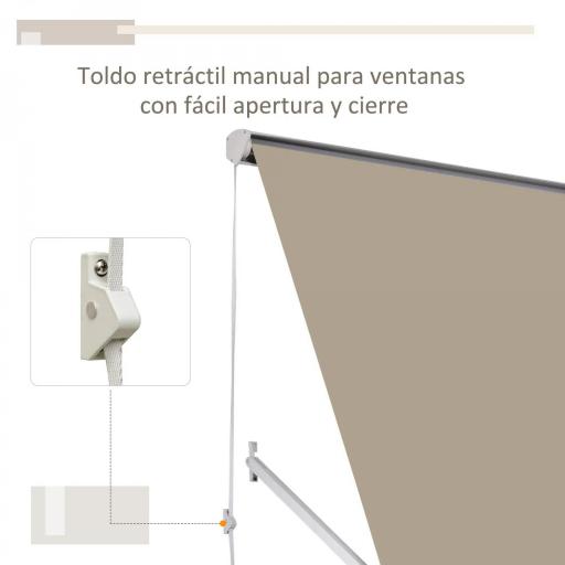 Toldo Retráctil de Exterior con Marco de Aluminio Ángulo Ajustable Protección UV e Impermeable 180x70 cm Beige [5]