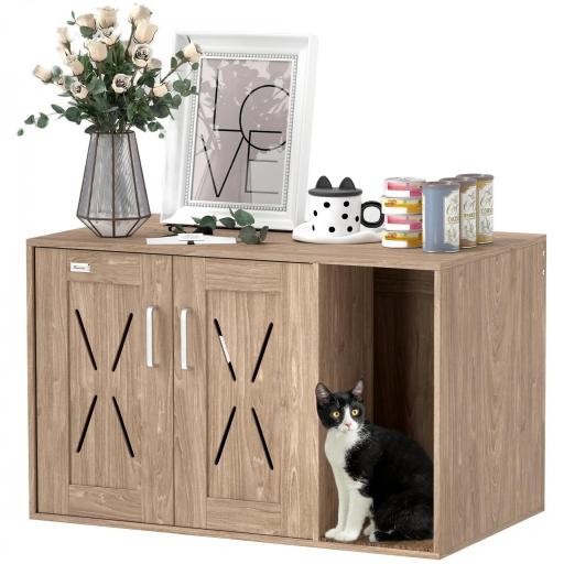Mueble Arenero para Gatos 3 en 1 con Puertas Estera para Rascar y Compartimento 80x48x50,5 cm Marrón [7]