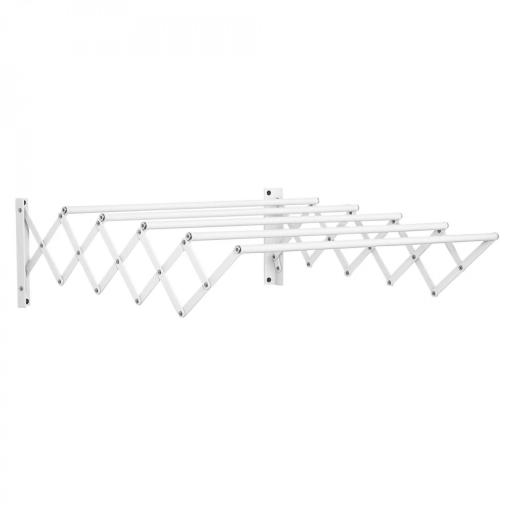 Tendedero de Pared Extensible de 63,5 cm Tendedero de Ropa de Metal con 5 Barras para Interior y Exterior Baño Balcón Carga 10 kg 63,5x60x20 cm Blanco [10]