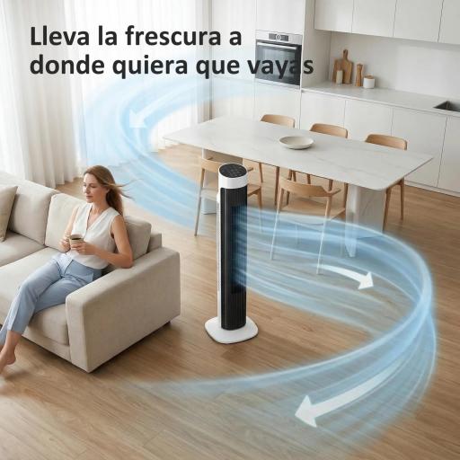 Ventilador de Torre Silencioso con Control Remoto 3 Velocidades 3 Modos Temporizador 7,5H Oscilación 70° Blanco y Negro [2]