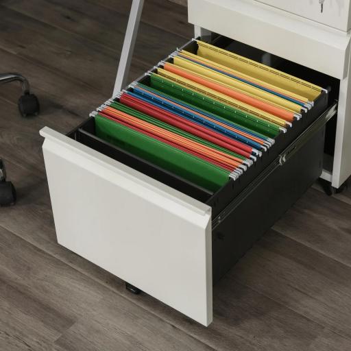 Cajonera de Oficina con Ruedas Mueble con Cerradura 2 Cajones y 1 Archivador para Tamaño A4 Carta 39x48x60 cm Blanco [3]