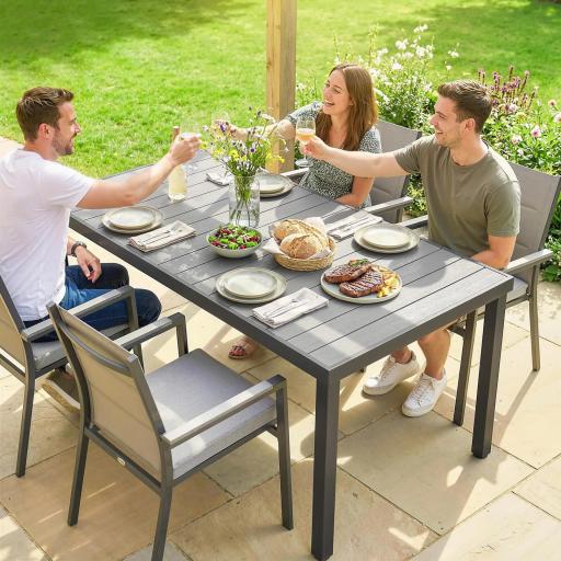 Mesa de Comedor de Jardín para 6 Personas con Superficie de Listones Estructura de Acero 140x90x74 cm Gris [1]