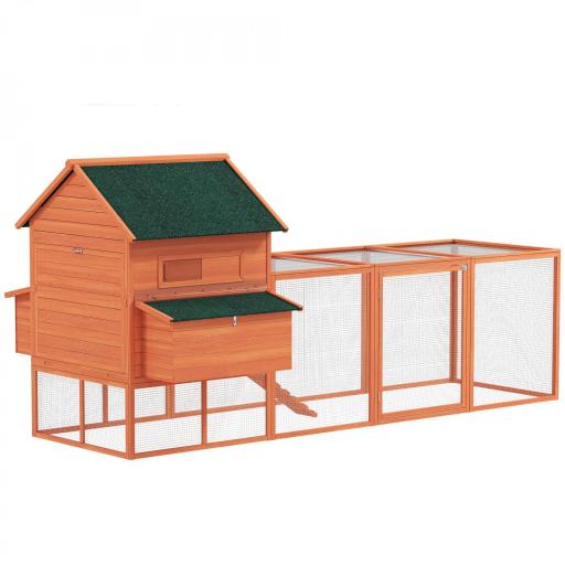 Gallinero de Madera Grande Exterior con 2 Nidos Corral Techo Asfáltico Bandeja Extraíble y Rampa 347x160x150 cm Naranja [9]
