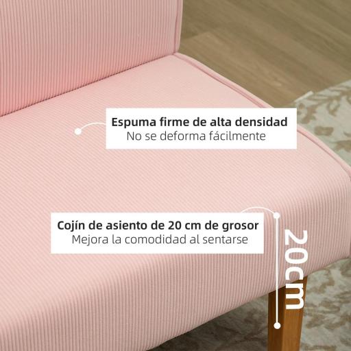 Sofá de 2 Plazas Tapizado en Pana con 2 Puertos USB 1 Puerto Tipo-C y Patas de Madera Carga 240 kg 110x60x85 cm Rosa [4]