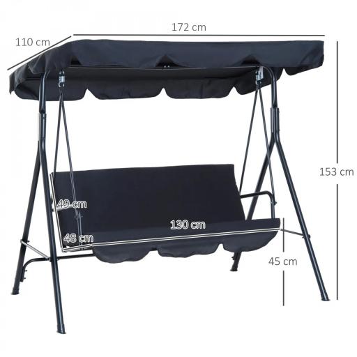 Balancín de Jardín con Techo Ajustable en Ángulo Carga Máx. 200 kg Acero 172x110x153 cm Negro [1]