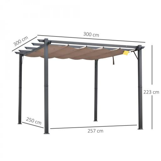 Pérgola de Aluminio 3x3m para Jardín Patio o Terraza con Techo Retráctil Tela Poliéster Resistente a Agua Marrón y Gris [1]