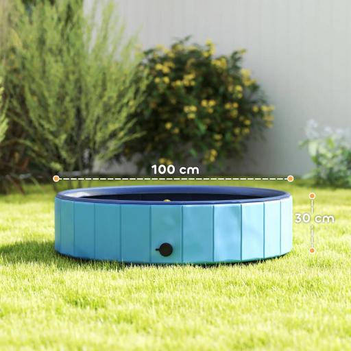 Piscina para Perros Medianos y Pequeños Plegable con Aspersor de PVC Antideslizante Resistente Ø100x30 cm Azul Claro [1]