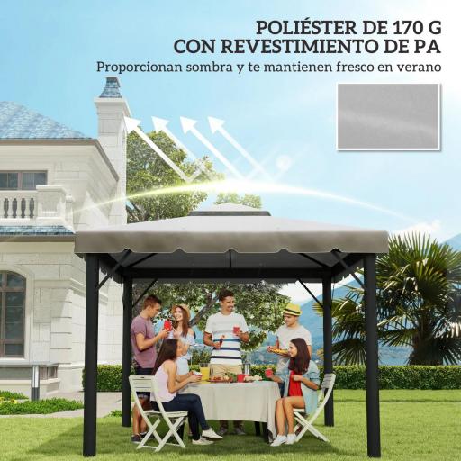 Techo de Repuesto para Cenador 3x3 m Cubierta de Repuesto con Techo Doble y 8 Orificios de Drenaje Gris Claro [3]