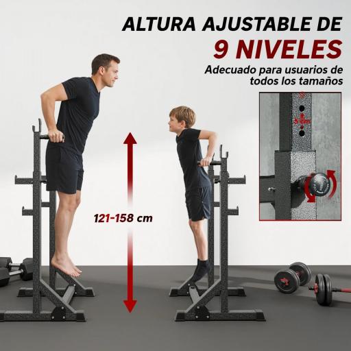Soporte para Barras de Pesas con Ancho y Altura Ajustable Rack Musculación con Marco de Acero Carga 150 kg Negro [5]