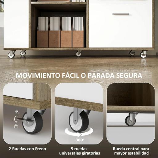 Mueble Archivador con Ruedas 3 Cajones Estación de Carga Cerradura y Estantes 100x40x65,5 cm Marrón Grisáceo [3]