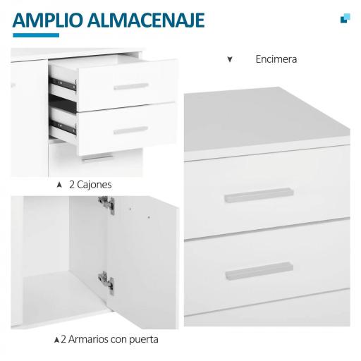 Mueble Auxiliar de Salón Aparador Estrecho con Puertas y Cajones 71x35x76cm Blanco [2]