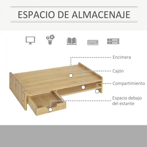Soporte para Monitor de Bambú Organizador de Escritorio para Ordenador Portátil 49x25,5x11,5 cm Natural [4]