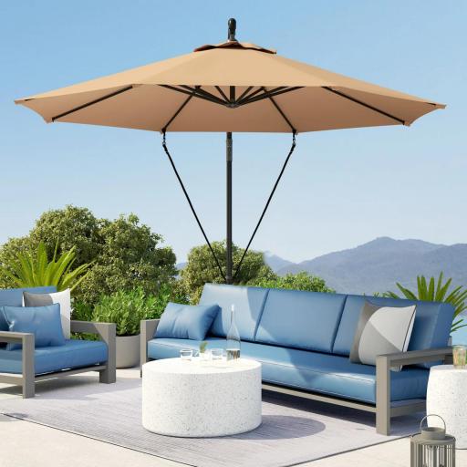 Parasol de Jardín Excéntrico Sombrilla con Funda para Sombrilla Protección UV 50+ y Base Cruzada Ø290x243 cm Caqui [4]