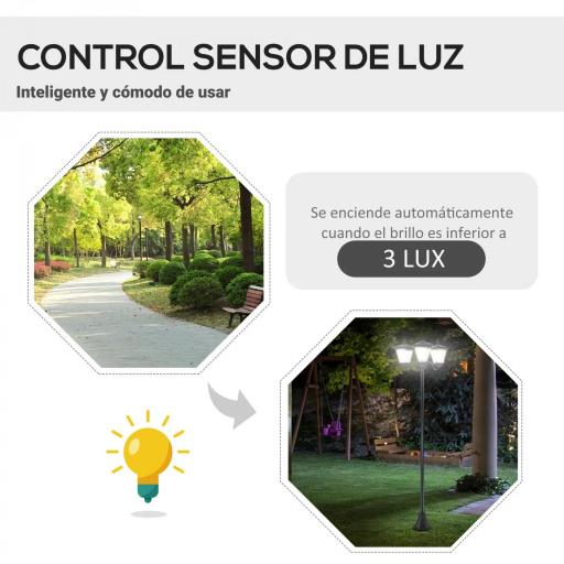 Farola Solar de Jardín con 3 Luces LED Impermeable IP44 Sensor de Noche Farol de Exterior 51,5x47x182,5cm Negro [2]