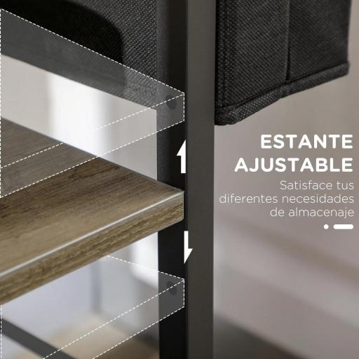 Carrito Auxiliar con Ruedas de 3 Niveles con Bolsa de Tela y 2 Ganchos para Salón Cocina Comedor 66x40x80,5 cm Gris [6]