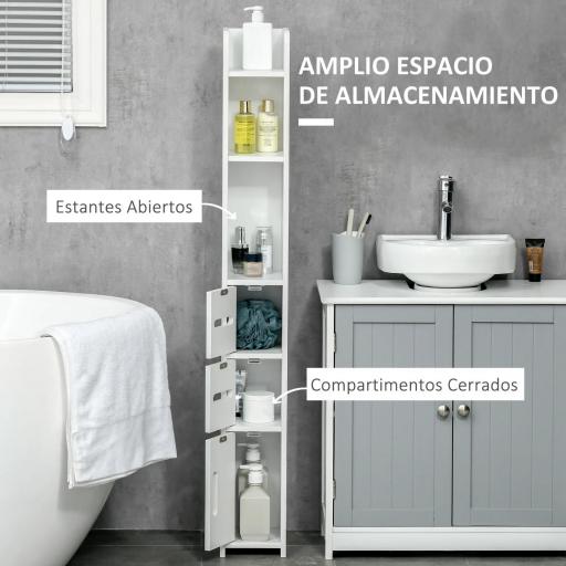 Columna Baño con 3 Puertas y 3 Estantes Mueble Auxiliar Alto de Estilo Moderno 15x17x120cm Blanco [4]