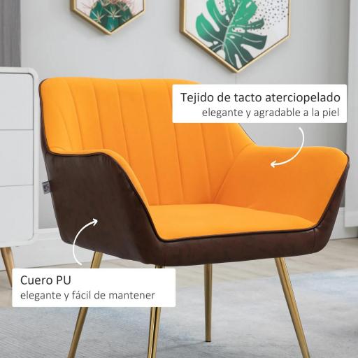 Silla de Cuero Sintético y Terciopelo con Respaldo a Rayas Patas Doradas y Asiento Acolchado para Salón Dormitorio Gris [2]
