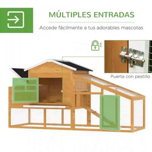 Gallinero de Madera Exterior Jaula para 2-4 Gallinas con Corral de Alambre Techos Asfálticos Nido Bandeja Extraíble y Rampa 200x80x105 cm Marrón [5]